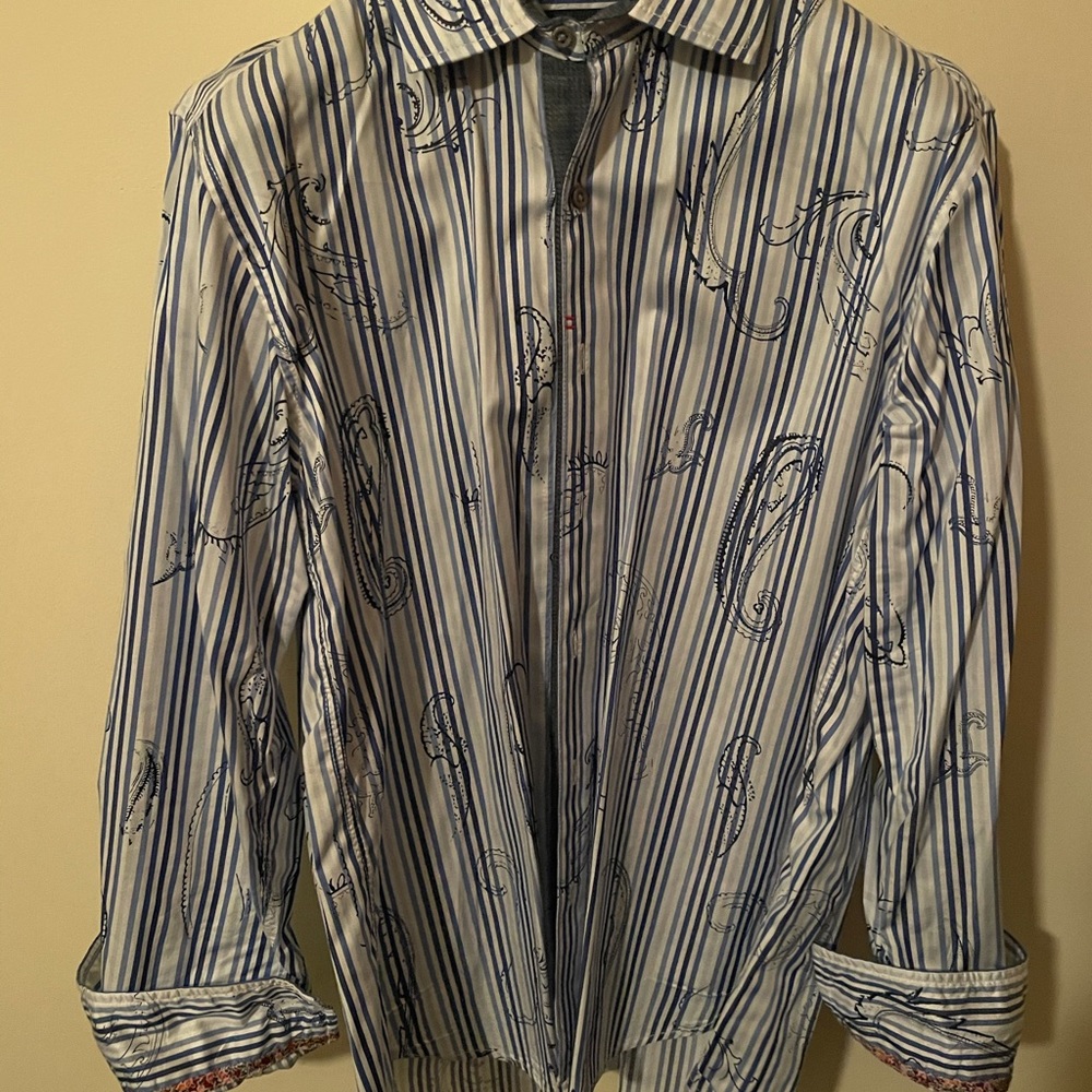 Robert Graham blue striped paisley shirt Large